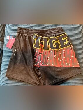 Mitchell & Ness Black Athletic Shorts with Yellow Accent Stitching